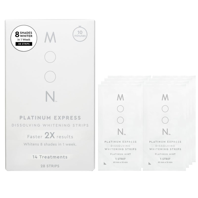 MOON Dissolving Teeth Whitening Strips 28 Platinum Express No Rinse White Strips Winter Mint Hydrogen Peroxide Essential Oils Whiten Sensitive Teeth up to 8 Shades in 1 Week Travel Essentials - Image 1
